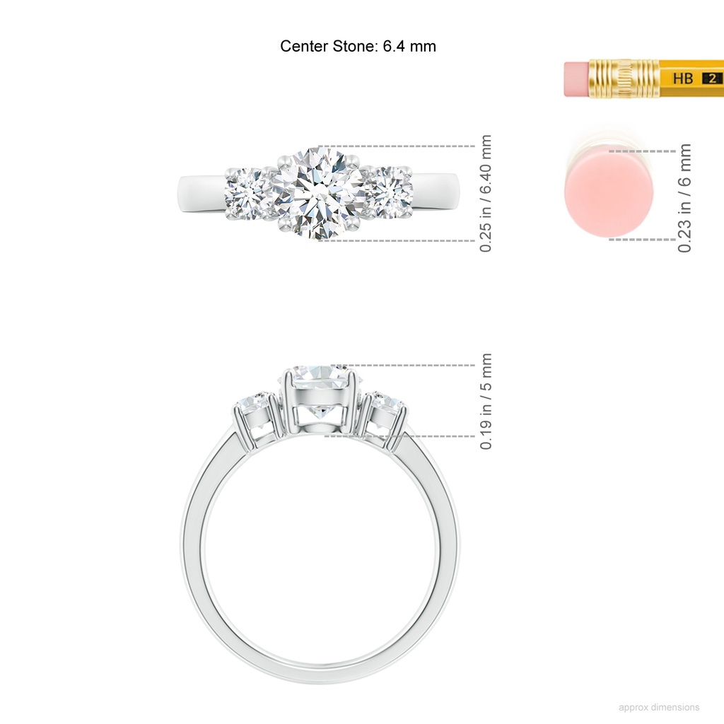 6.4mm GVS2 Classic Diamond Three Stone Engagement Ring in 10K White Gold ruler