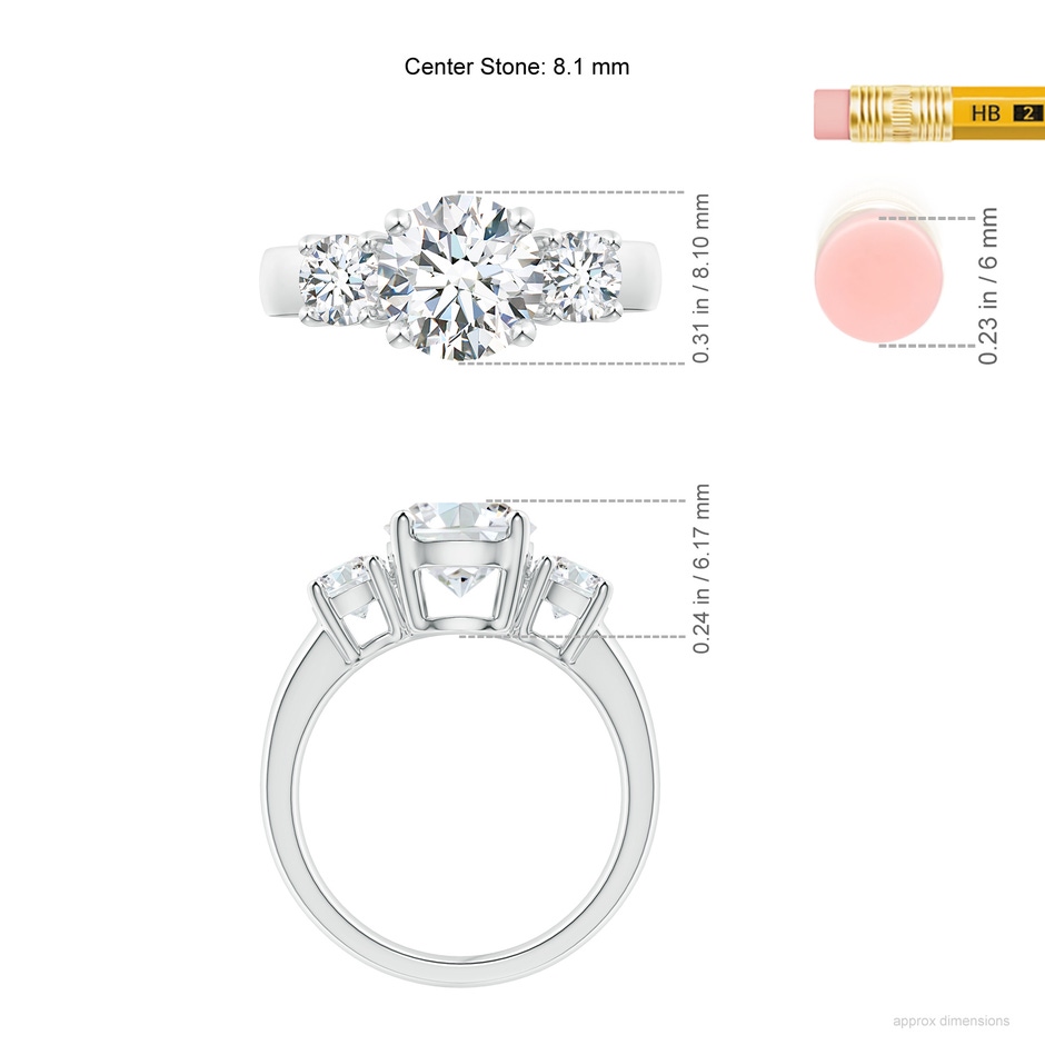 8.1mm GVS2 Classic Diamond Three Stone Engagement Ring in White Gold ruler