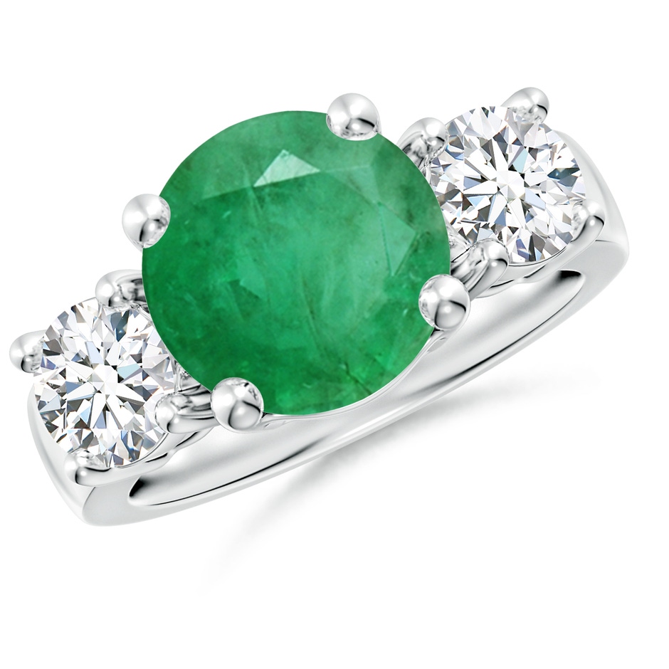 10mm A Classic Emerald and Diamond Three Stone Engagement Ring in P950 Platinum 