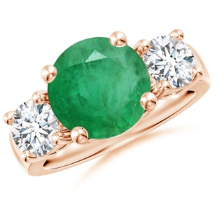 10mm A Classic Emerald and Diamond Three Stone Engagement Ring in Rose Gold