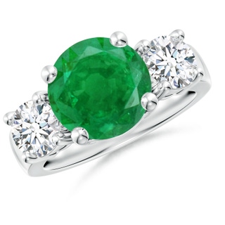 10mm AA Classic Emerald and Diamond Three Stone Engagement Ring in P950 Platinum