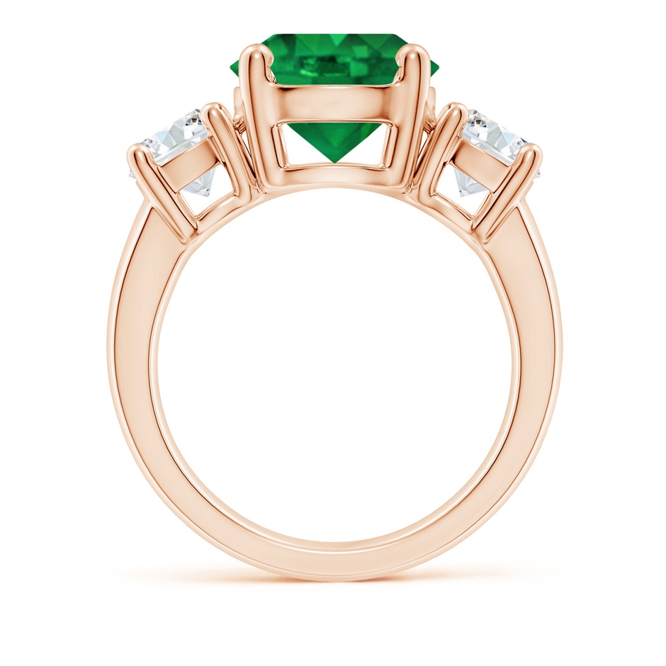 10mm AAA Classic Emerald and Diamond Three Stone Engagement Ring in Rose Gold side 199