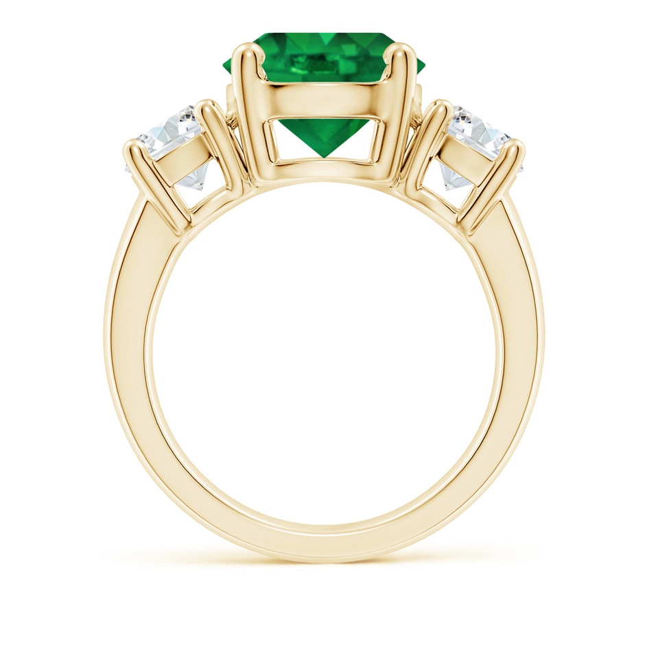 10mm AAA Classic Emerald and Diamond Three Stone Engagement Ring in Yellow Gold side 199