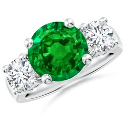 Round Emerald Three Stone Rings