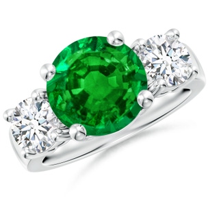 10mm AAAA Classic Emerald and Diamond Three Stone Engagement Ring in P950 Platinum