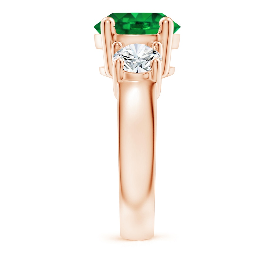 10mm AAAA Classic Emerald and Diamond Three Stone Engagement Ring in Rose Gold side 299