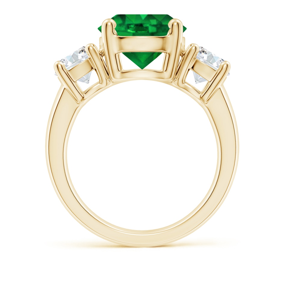 10mm AAAA Classic Emerald and Diamond Three Stone Engagement Ring in Yellow Gold side 199