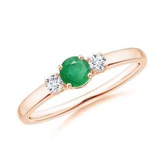 4mm A Classic Emerald and Diamond Three Stone Engagement Ring in 9K Rose Gold