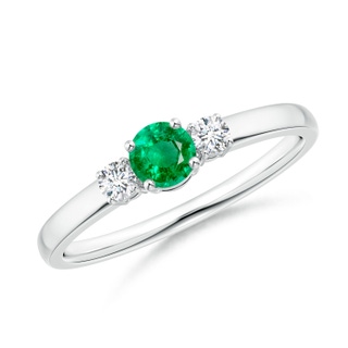4mm AAA Classic Emerald and Diamond Three Stone Engagement Ring in White Gold