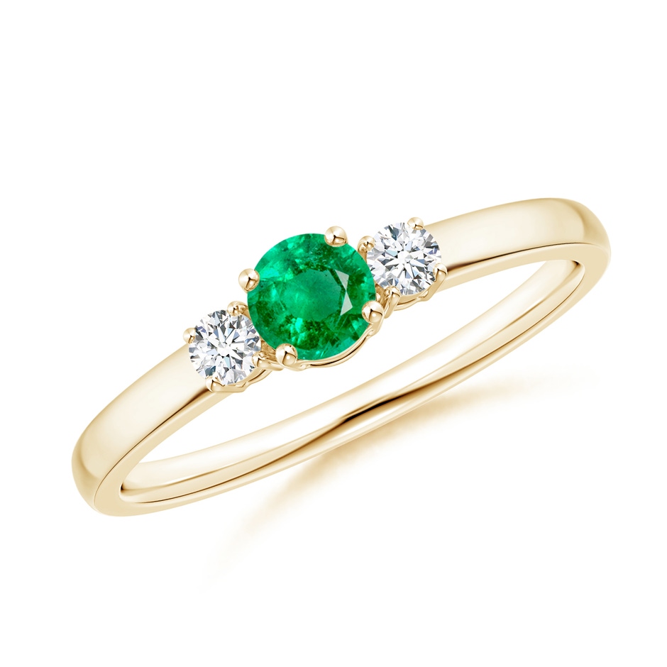4mm AAA Classic Emerald and Diamond Three Stone Engagement Ring in Yellow Gold 
