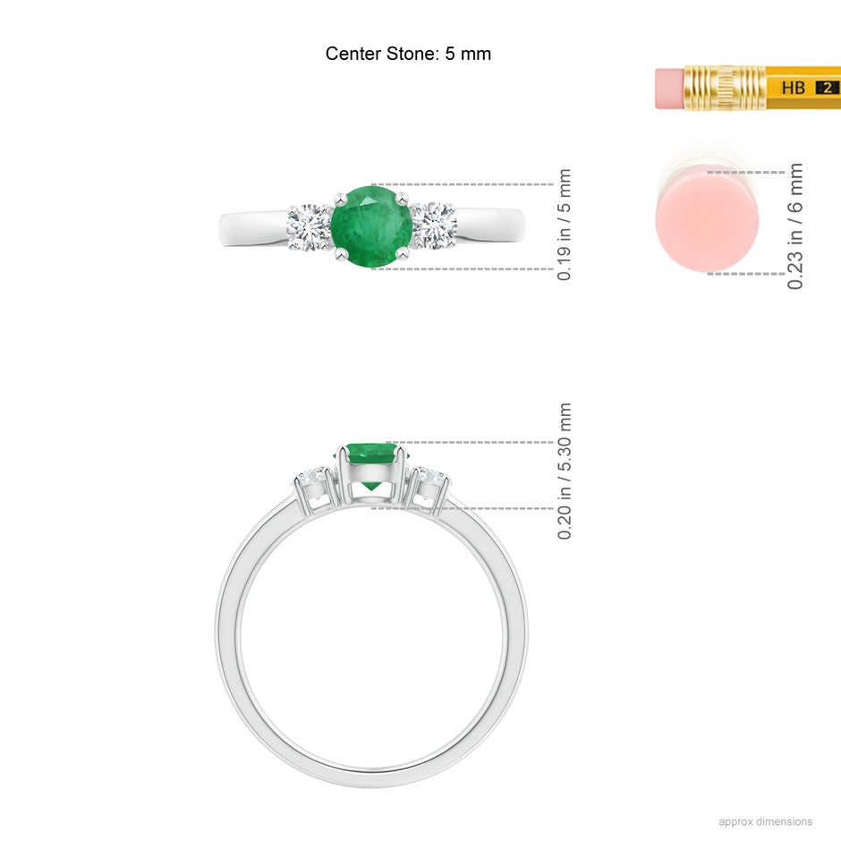 5mm A Classic Emerald and Diamond Three Stone Engagement Ring in P950 Platinum ruler