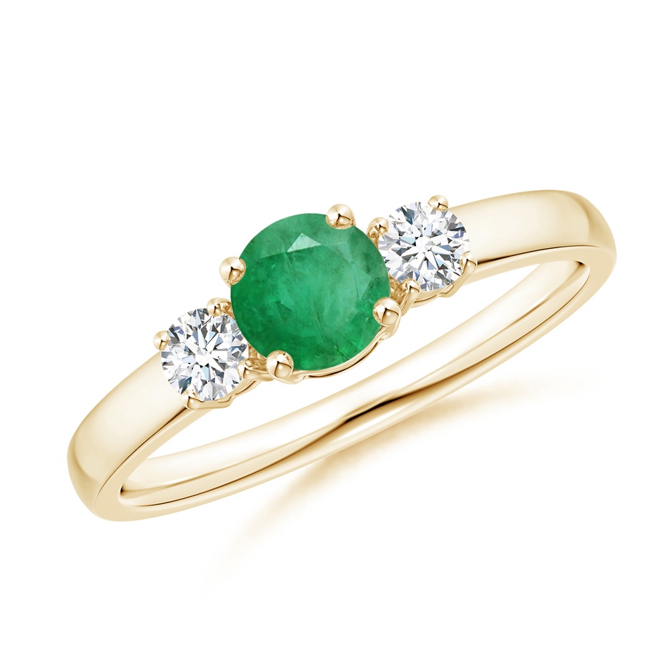 5mm A Classic Emerald and Diamond Three Stone Engagement Ring in Yellow Gold 