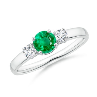 5mm AAA Classic Emerald and Diamond Three Stone Engagement Ring in White Gold