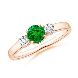 5mm AAAA Classic Emerald and Diamond Three Stone Engagement Ring in 9K Rose Gold