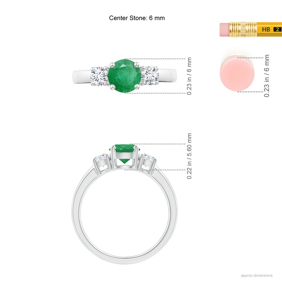 6mm A Classic Emerald and Diamond Three Stone Engagement Ring in P950 Platinum ruler