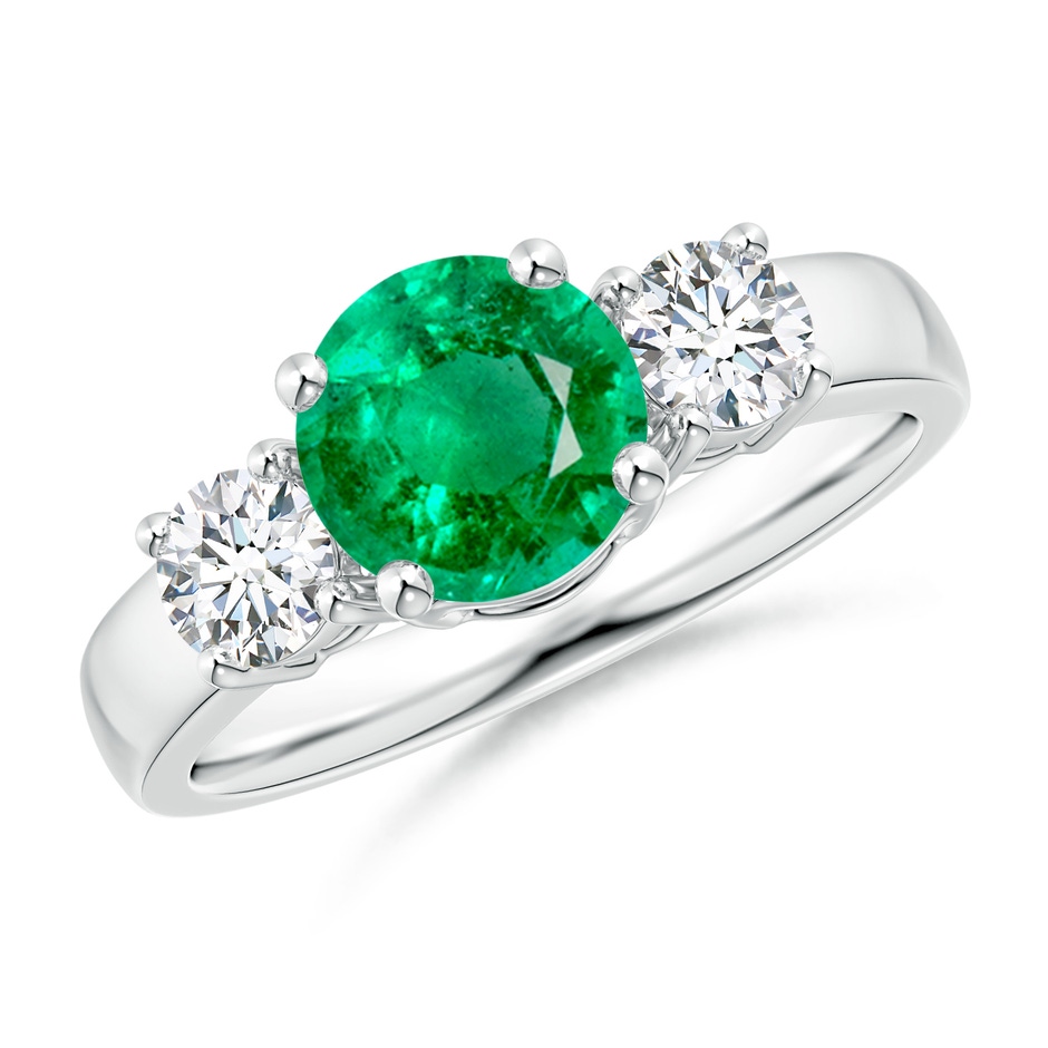 7mm AAA Classic Emerald and Diamond Three Stone Engagement Ring in P950 Platinum 