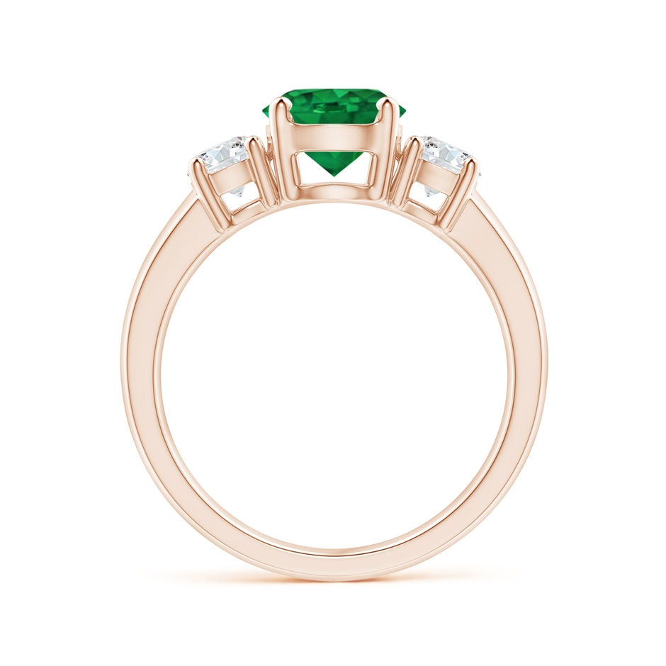 7mm AAA Classic Emerald and Diamond Three Stone Engagement Ring in Rose Gold side 199