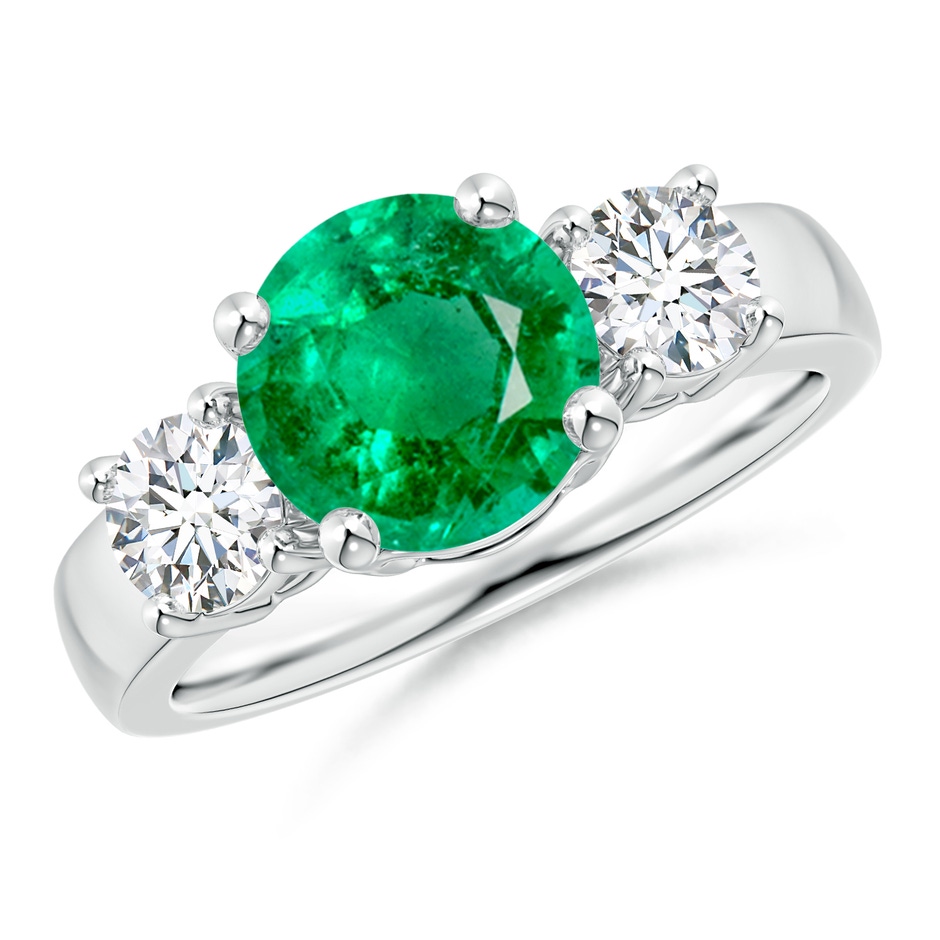 8mm AAA Classic Emerald and Diamond Three Stone Engagement Ring in P950 Platinum 