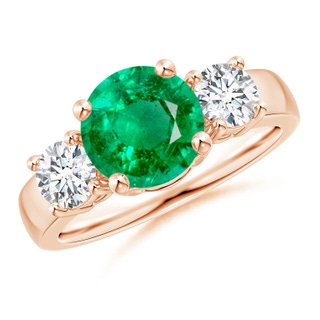 8mm AAA Classic Emerald and Diamond Three Stone Engagement Ring in Rose Gold