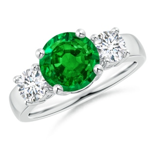 8mm AAAA Classic Emerald and Diamond Three Stone Engagement Ring in P950 Platinum