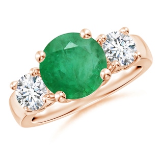 9mm A Classic Emerald and Diamond Three Stone Engagement Ring in 9K Rose Gold