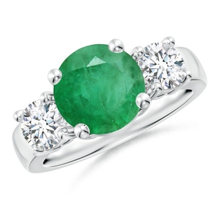 9mm A Classic Emerald and Diamond Three Stone Engagement Ring in P950 Platinum