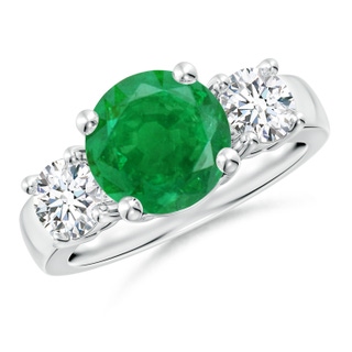 9mm AA Classic Emerald and Diamond Three Stone Engagement Ring in P950 Platinum