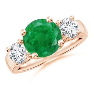 9mm AA Classic Emerald and Diamond Three Stone Engagement Ring in Rose Gold