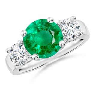 9mm AAA Classic Emerald and Diamond Three Stone Engagement Ring in P950 Platinum