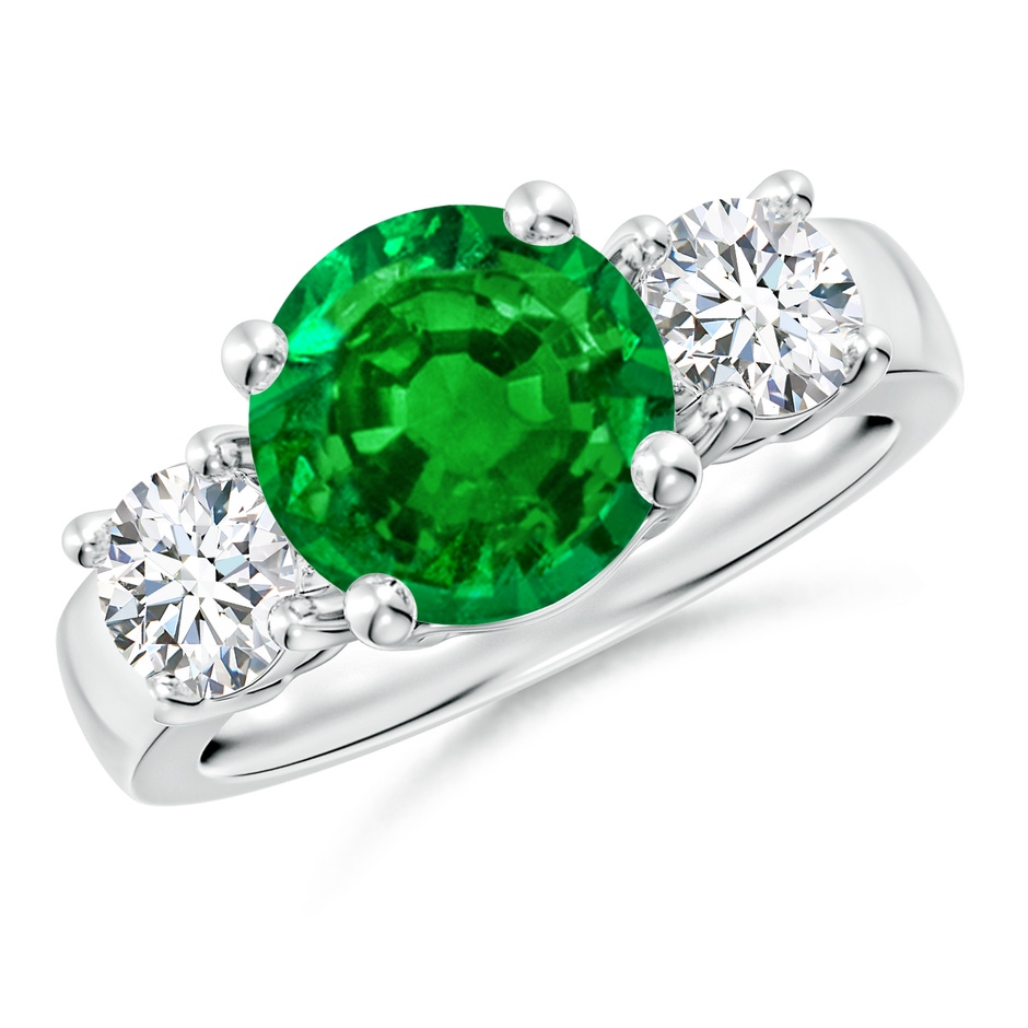 9mm AAAA Classic Emerald and Diamond Three Stone Engagement Ring in P950 Platinum 