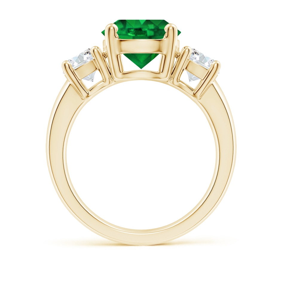 9mm AAAA Classic Emerald and Diamond Three Stone Engagement Ring in Yellow Gold side 199