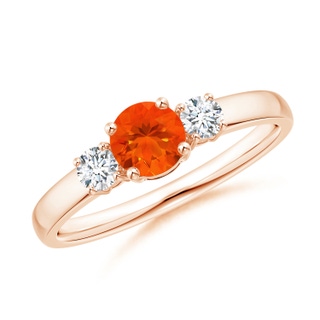5mm AAA Classic Fire Opal and Diamond Three Stone Engagement Ring in Rose Gold