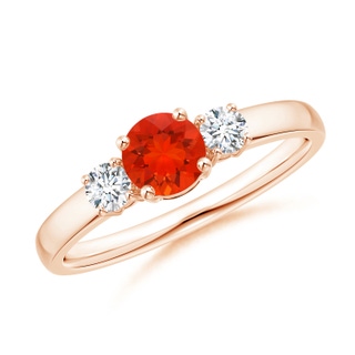 5mm AAAA Classic Fire Opal and Diamond Three Stone Engagement Ring in Rose Gold