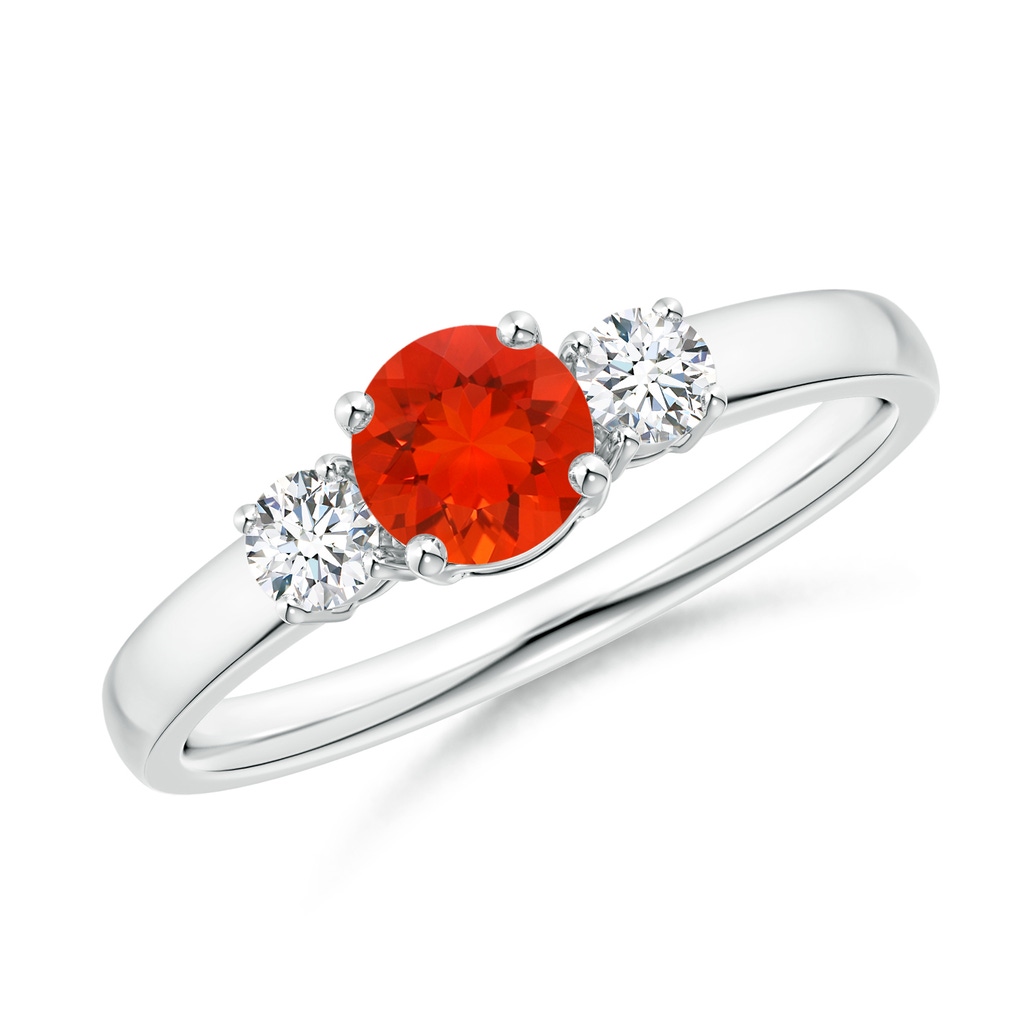 5mm AAAA Classic Fire Opal and Diamond Three Stone Engagement Ring in White Gold