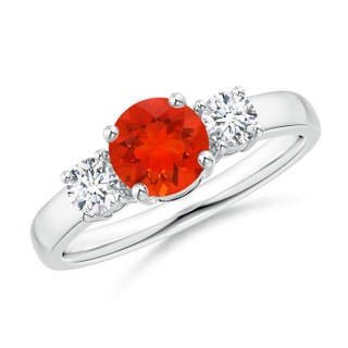 6mm AAAA Classic Fire Opal and Diamond Three Stone Engagement Ring in P950 Platinum