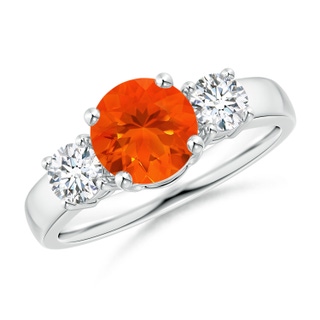7mm AAA Classic Fire Opal and Diamond Three Stone Engagement Ring in White Gold