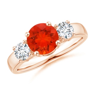 7mm AAAA Classic Fire Opal and Diamond Three Stone Engagement Ring in Rose Gold