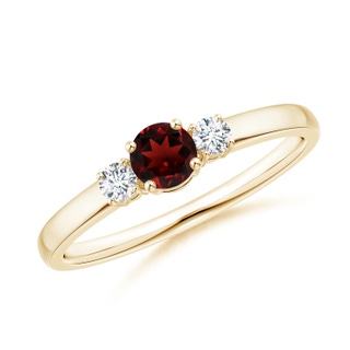 4mm AAA Classic Garnet and Diamond Three Stone Engagement Ring in 10K Yellow Gold