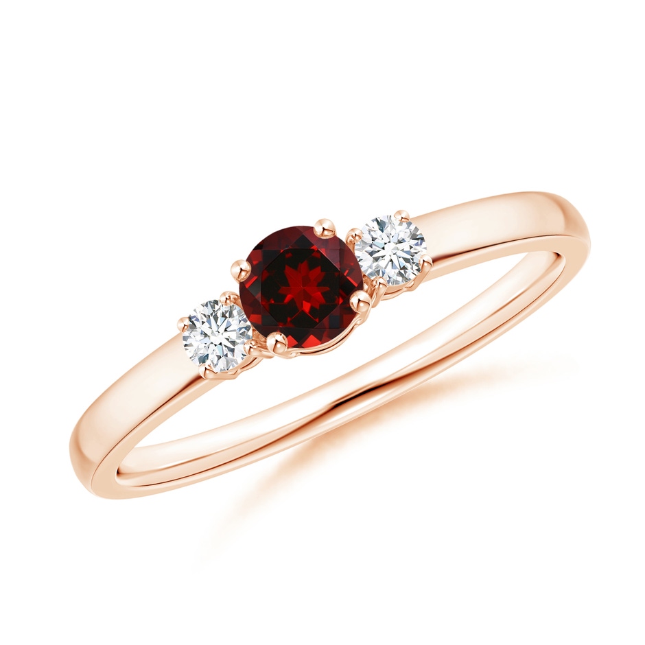 4mm AAAA Classic Garnet and Diamond Three Stone Engagement Ring in 9K Rose Gold 