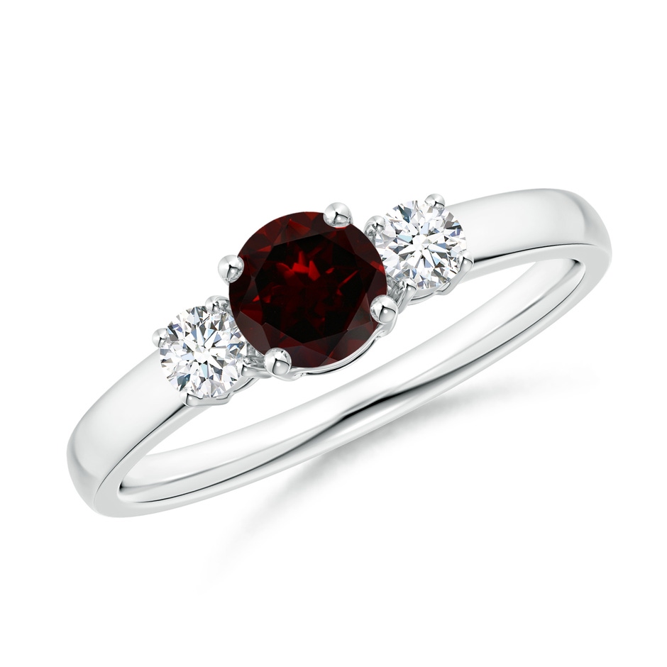 5mm A Classic Garnet and Diamond Three Stone Engagement Ring in White Gold 