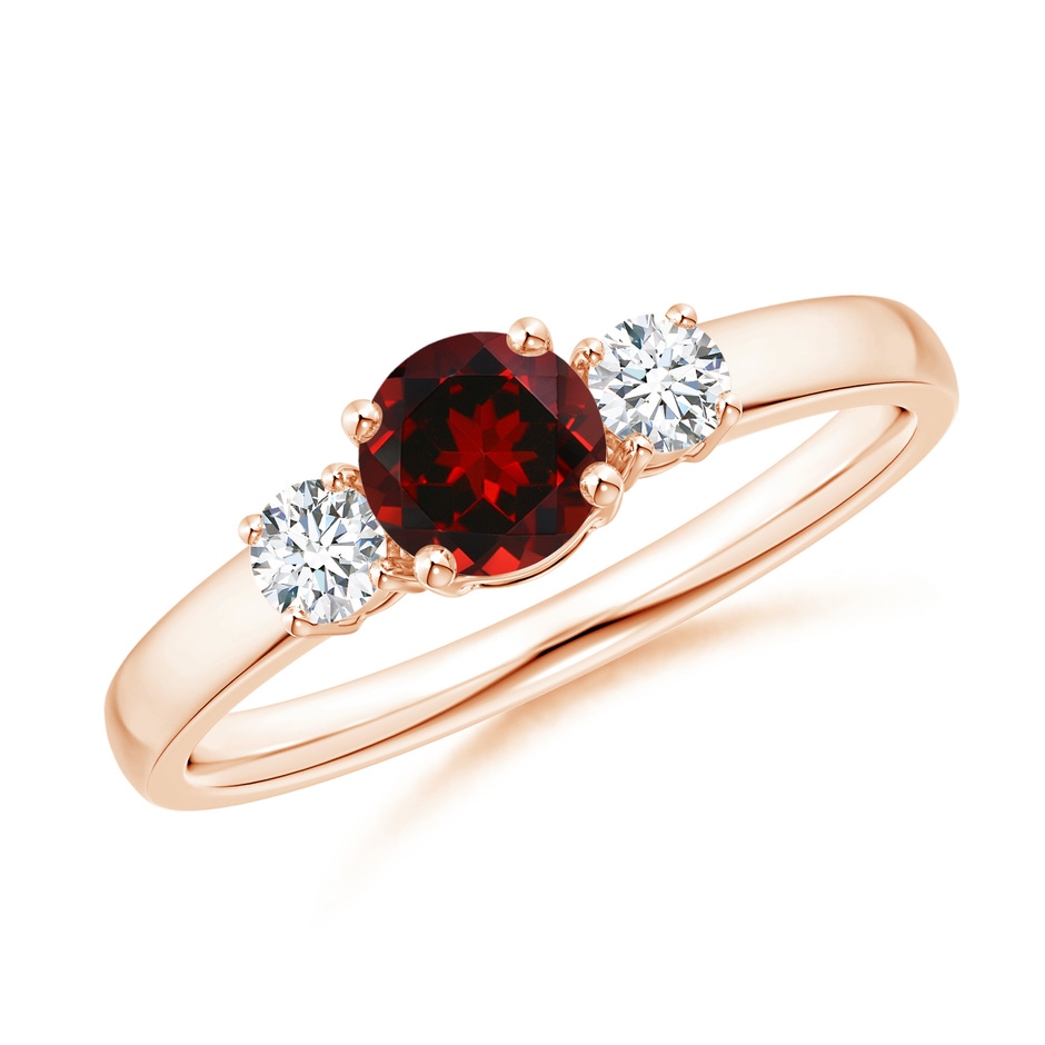 5mm AAAA Classic Garnet and Diamond Three Stone Engagement Ring in Rose Gold 