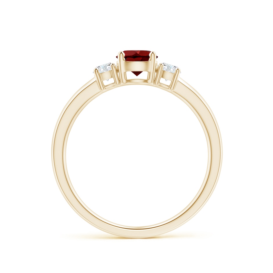 5mm AAAA Classic Garnet and Diamond Three Stone Engagement Ring in Yellow Gold side-1