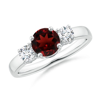 6mm AAA Classic Garnet and Diamond Three Stone Engagement Ring in White Gold