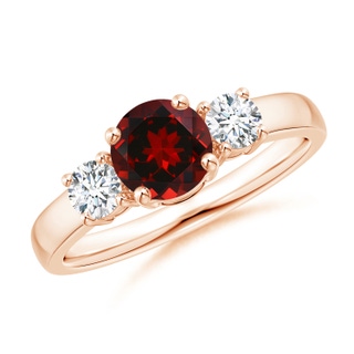 6mm AAAA Classic Garnet and Diamond Three Stone Engagement Ring in Rose Gold