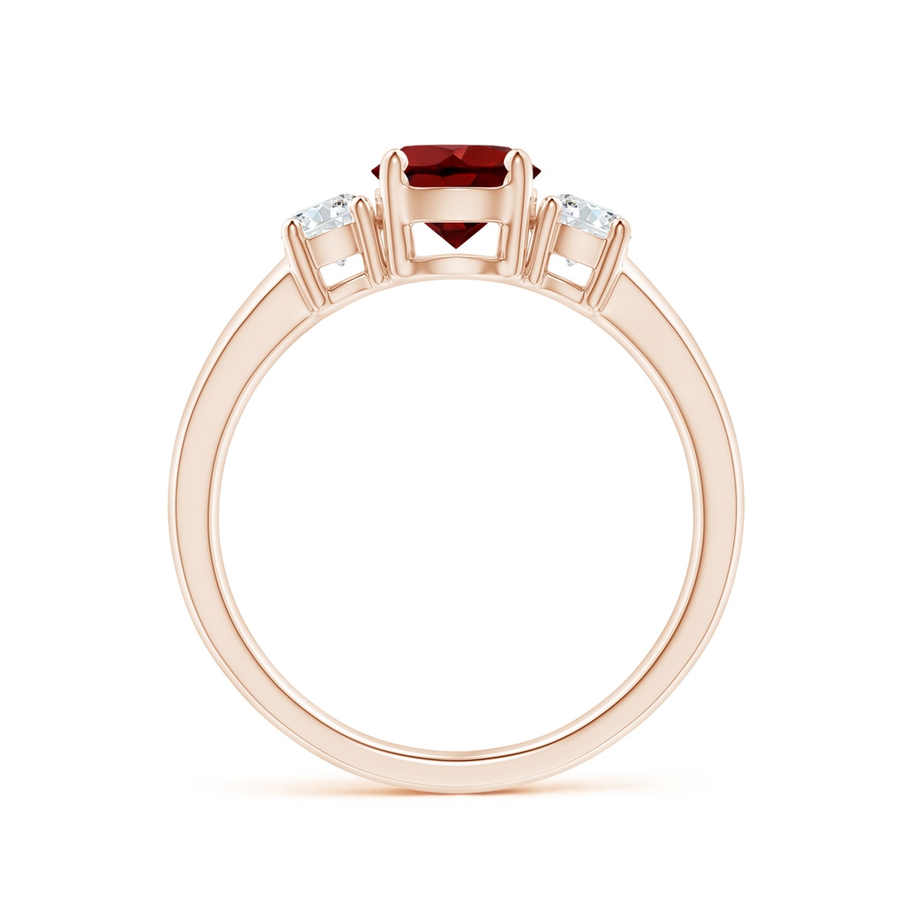 6mm AAAA Classic Garnet and Diamond Three Stone Engagement Ring in Rose Gold Side-1