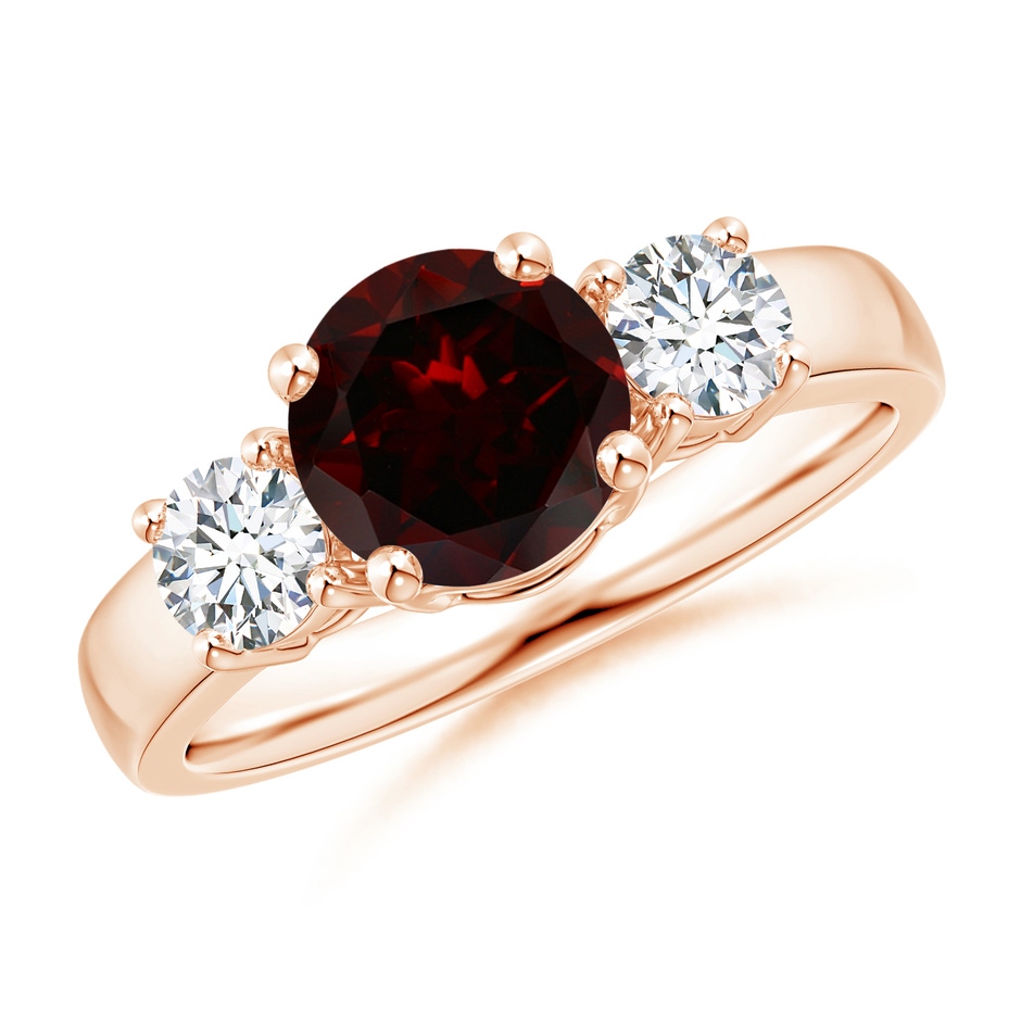 7mm A Classic Garnet and Diamond Three Stone Engagement Ring in Rose Gold 