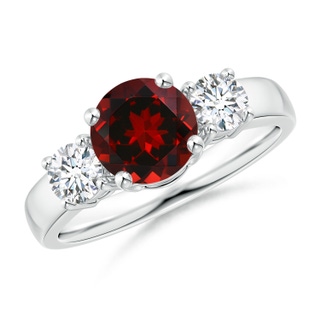 7mm AAAA Classic Garnet and Diamond Three Stone Engagement Ring in P950 Platinum