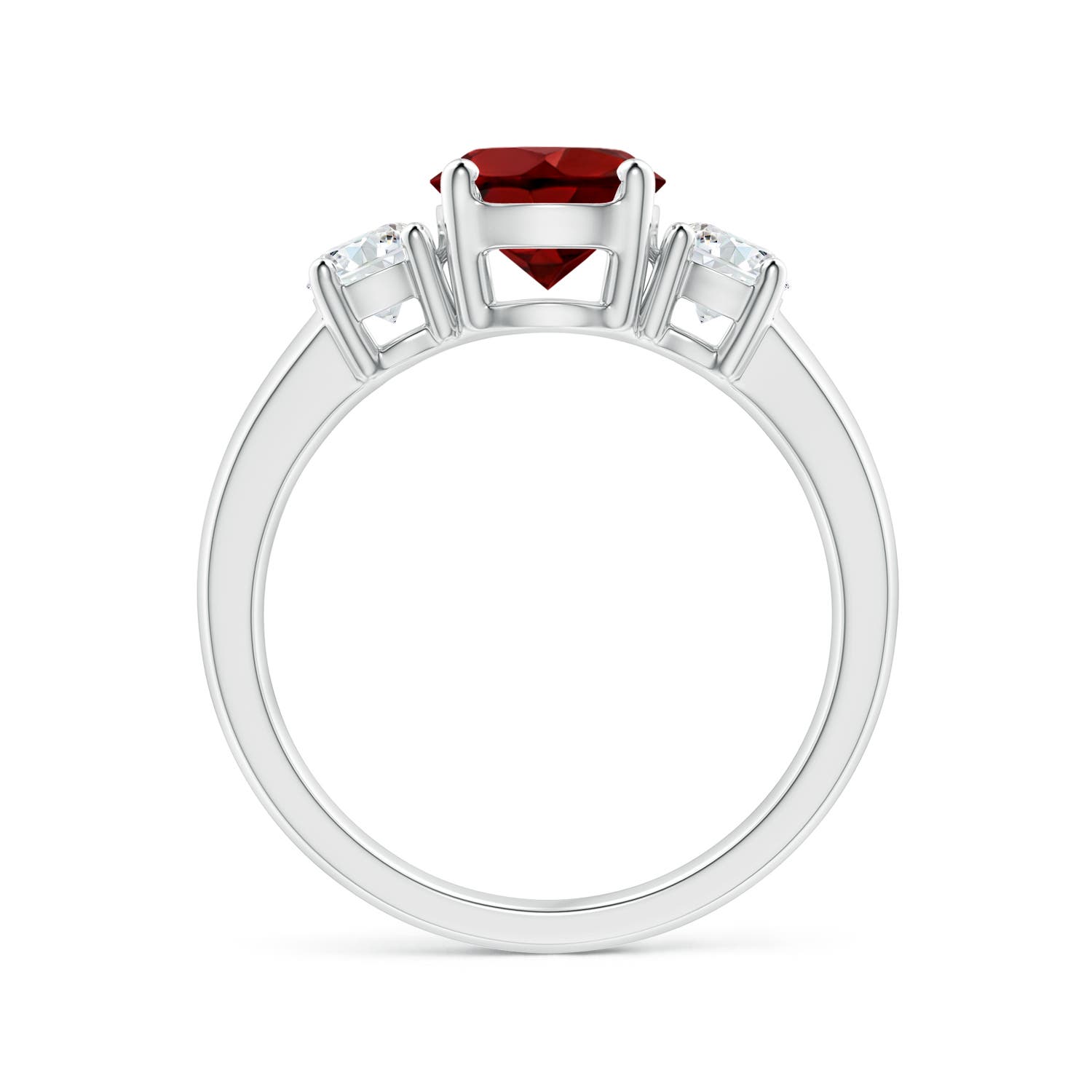 7mm AAAA Classic Garnet and Diamond Three Stone Engagement Ring in P950 Platinum - side 2