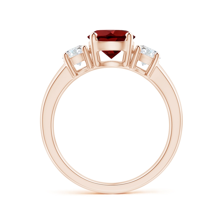 7mm AAAA Classic Garnet and Diamond Three Stone Engagement Ring in Rose Gold side-1
