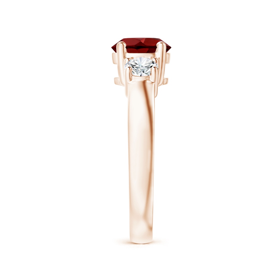 7mm AAAA Classic Garnet and Diamond Three Stone Engagement Ring in Rose Gold side-2